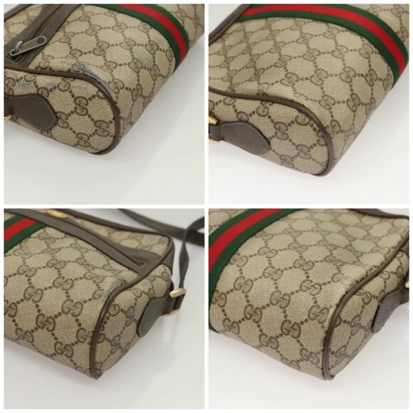 GUCCI GG Supreme Web Sherry Line Bag PVC Beige Gold 75 02 004 Auth BA3807 - Picture 14 of 16